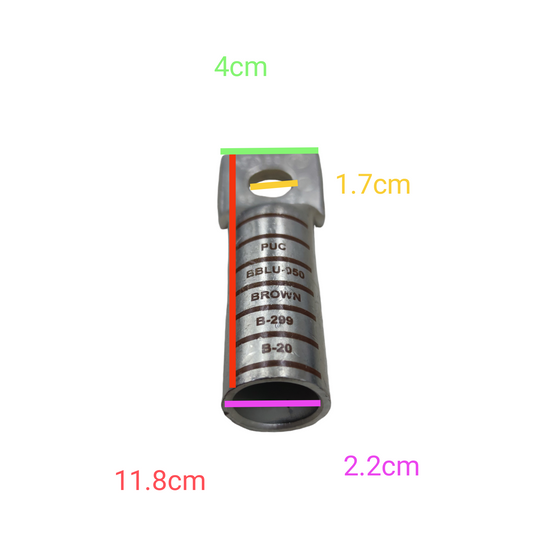 Pennunion 250mm Terminal Lugs Long Barrel 1 Hole 1.7mm Nut Hole