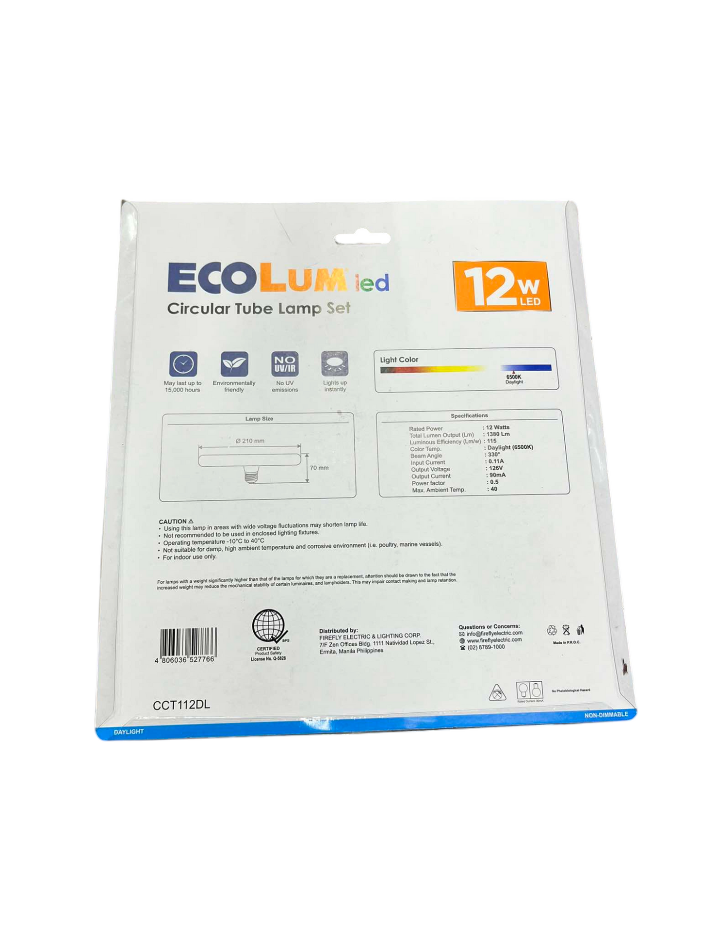Ecolum 12W LED Circular Tube with E27 Driver 220V Daylight 6500K CCT112DL