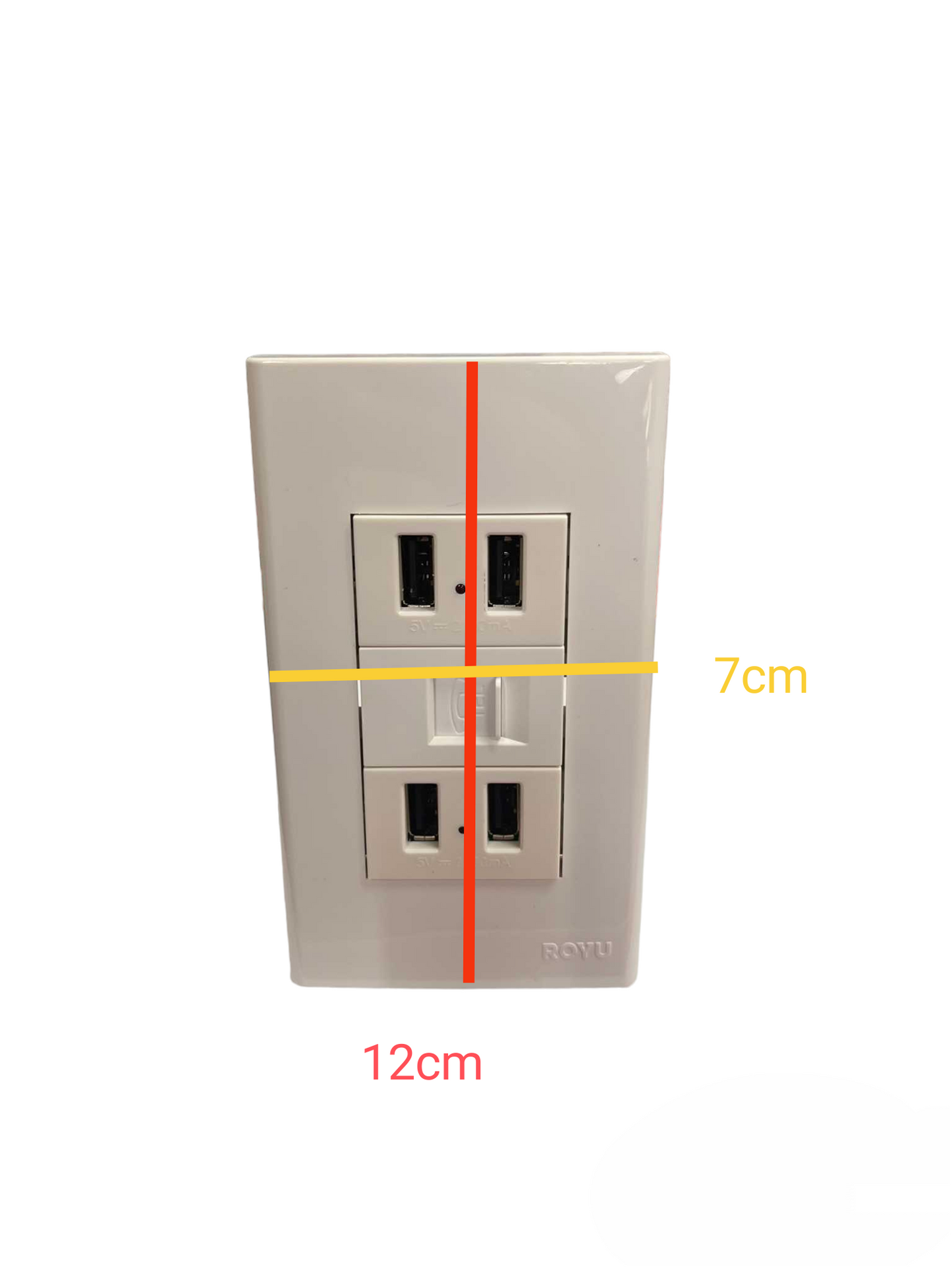 Royu 3 Gang 4 Port USB Outlet 2100mAh 5V DC and Telephone Outlet
