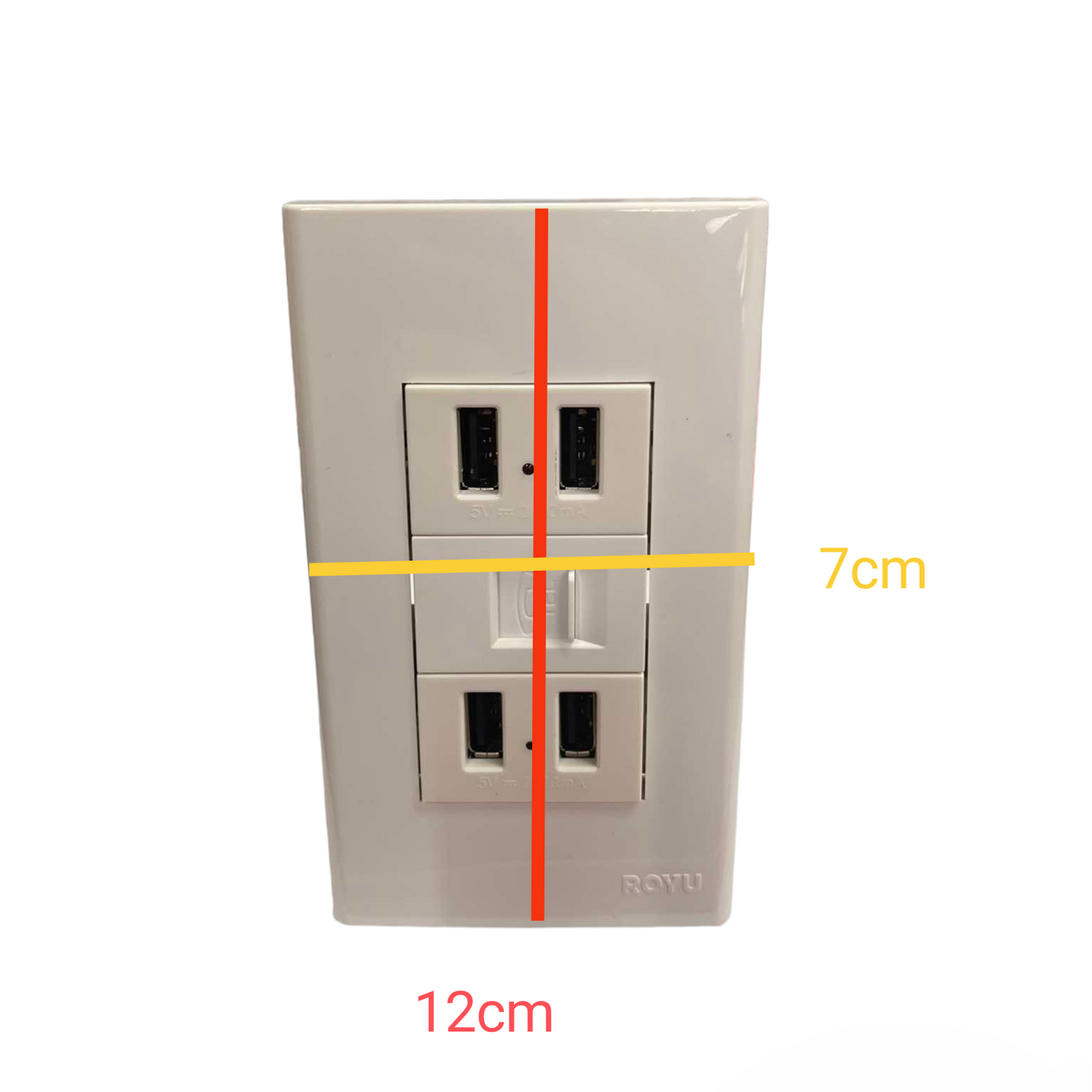Royu 3 Gang 4 Port USB Outlet 2100mAh 5V DC and Telephone Outlet