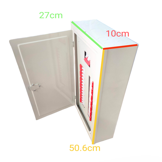 14 branch 2 pole panel board Koten and Himel white metal hinged door enclosure with circuit breakers and wall mount dimensions