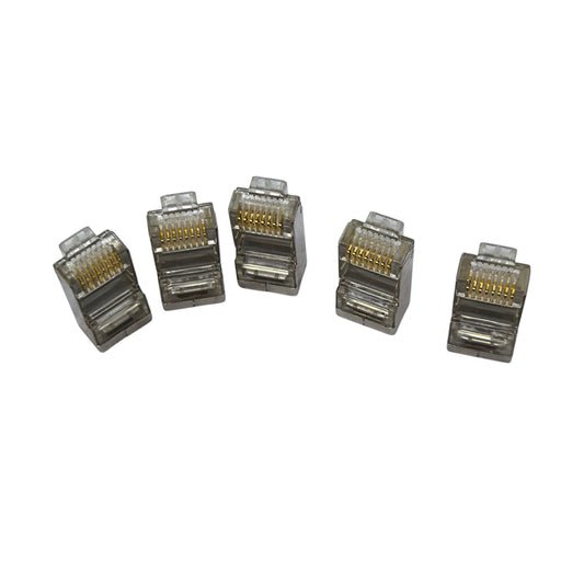 Five AMP CAT 5e shielded RJ45 connectors for reliable network connections and equipment installation