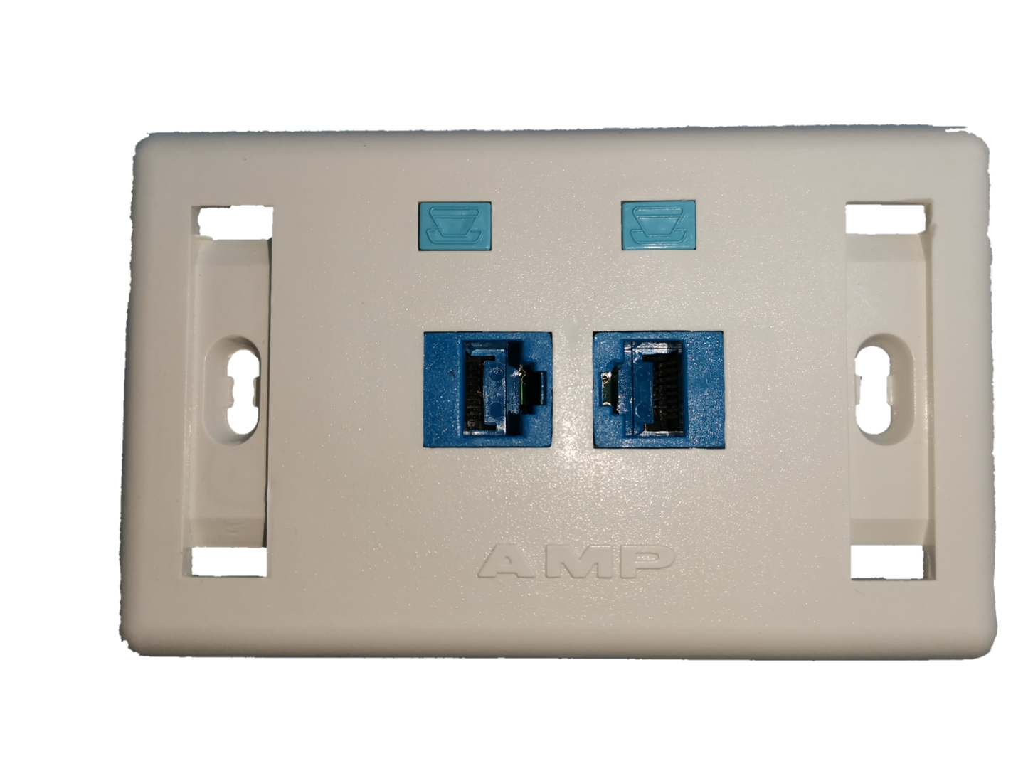 Electx Electrical Supply AMP CAT6 LAN outlet with dual blue ports for network connectivity
