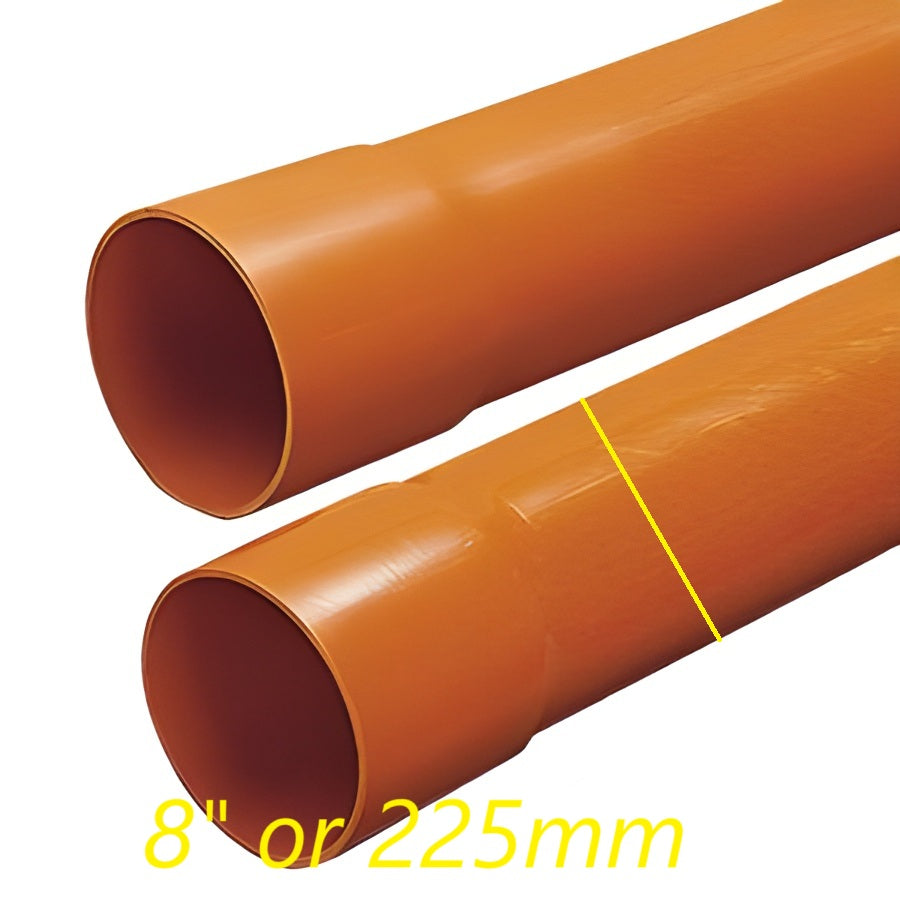 Two orange 225mm PVC Electrical Pipes designed for electrical conduit and wiring protection