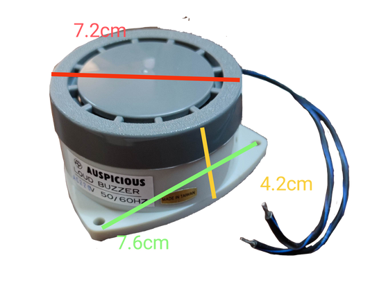 Auspicious electrical warning buzzer 110V with a modern design, measuring 7.2cm diameter and 4.2cm height