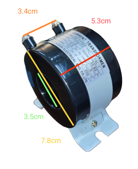 Auspicious YAL-1 current transformer 200A with black and white casing and measurement markings