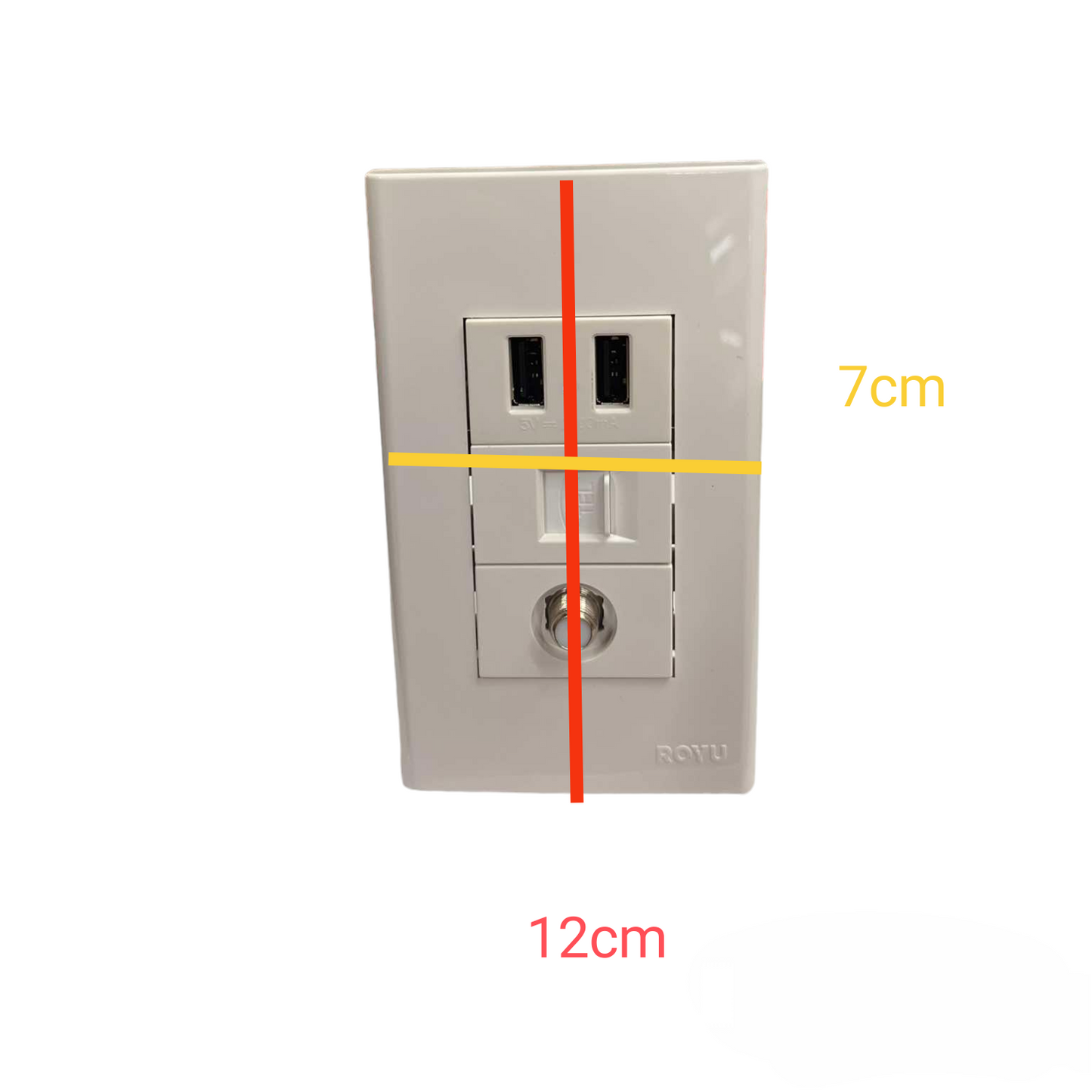Royu 3 Gang 2 Port USB Outlet 2100mAh 5V DC and Telephone Outlet and Cable Outlet with Plate Cover USB-A, Voice and TV