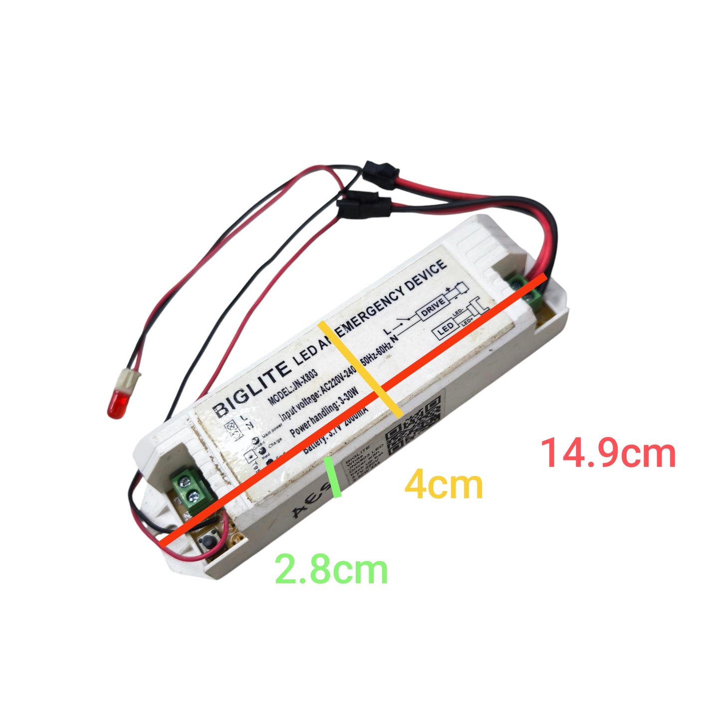 Biglite LED downlight emergency driver with wiring and compact design for backup lighting