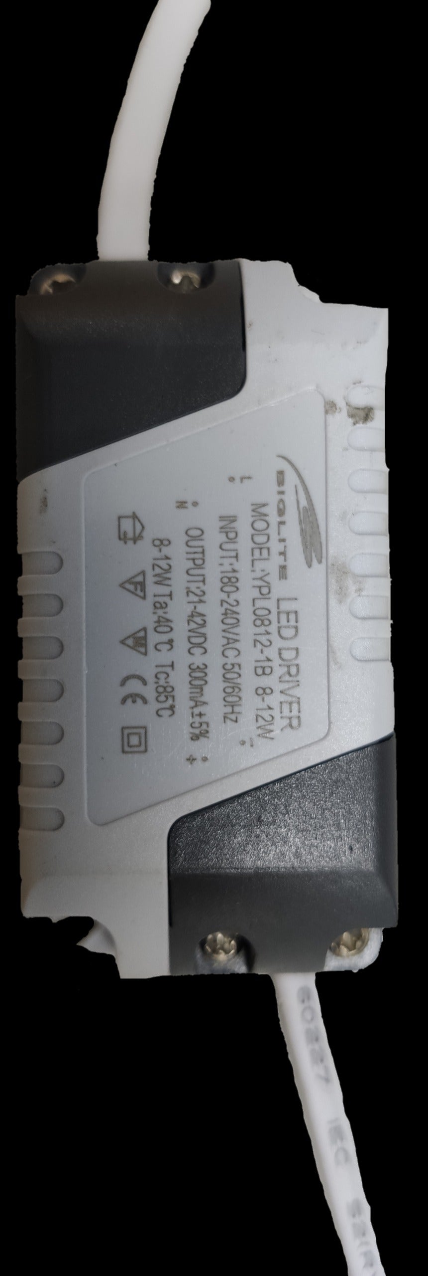 LED Driver 8-12W Input 180-240V white inline LED driver module with two wires and mounting screws from China