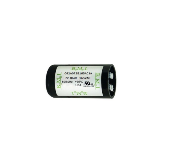BMI motor capacitor 72-86UF 165V with black casing and clear labeling for electrical applications