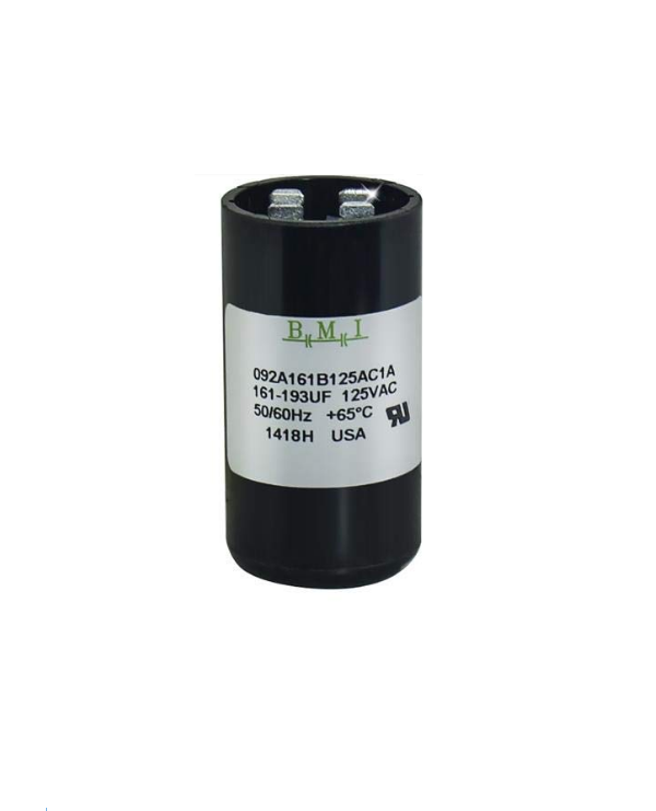 BMI motor starting capacitor 161-193 uf with 125VAC rating and 50-60Hz frequency