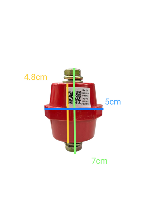 Grippes Bus Bar Insulator SM-7120 red electrical component with metal terminals and measurement labels