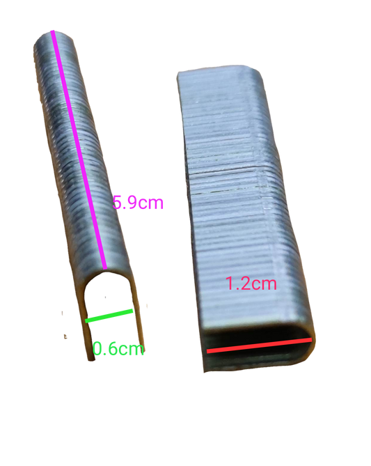 Butterfly metal staples for staplers 500pcs box staple wires two silver strips on black background about 6 cm long