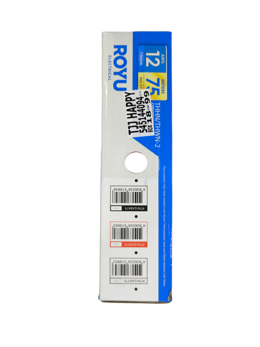 Royu 3.5mm Stranded Wire AWG 12/7 THHN/THWN (75 Meters) Black