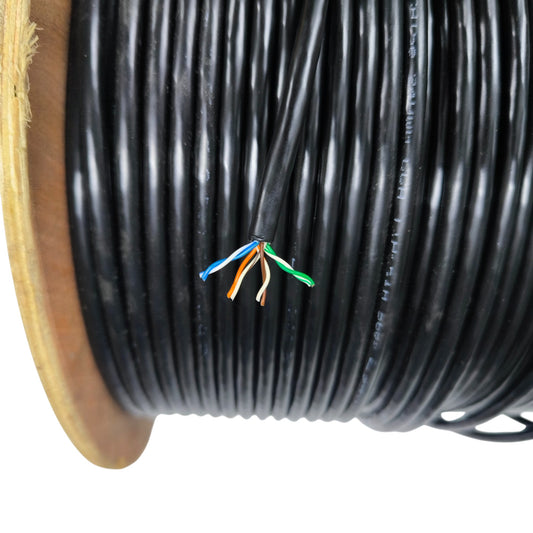 AMP black Ethernet spool with exposed twisted pairs for outdoor installation LAN Cable Weatherproof durable jacket