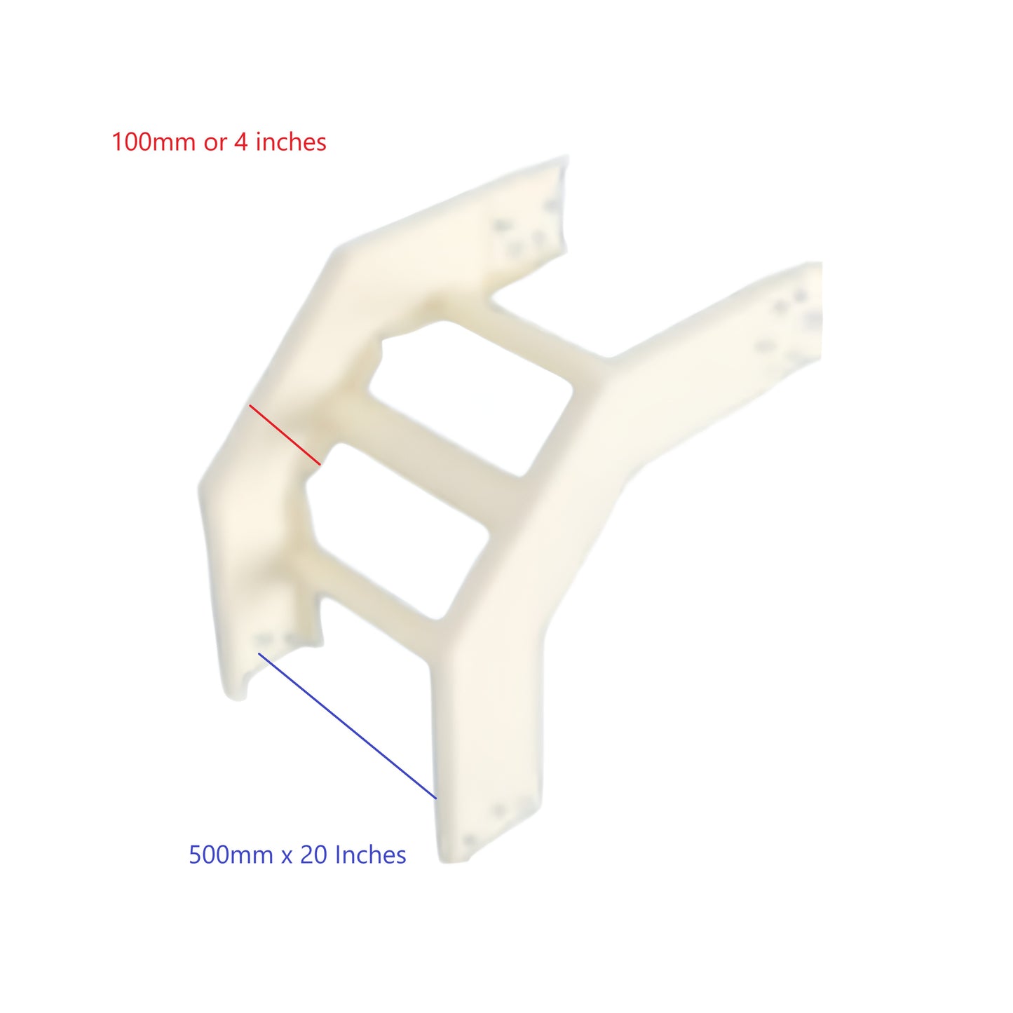 Royu white plastic Cable Tray Vertical Elbow 1.2mm Gauge showing 100mm and 500mm dimension markings