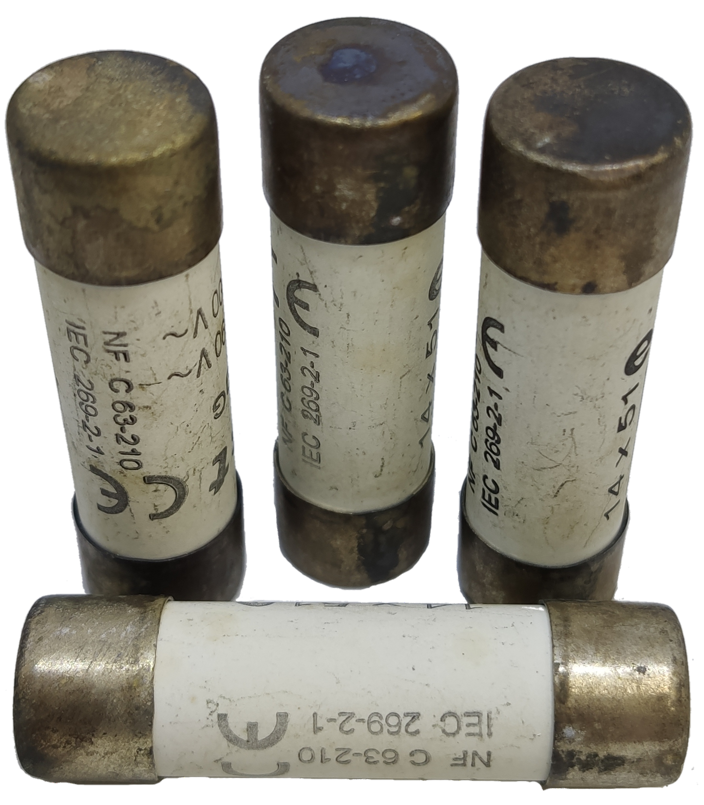 Ceramic Fuse 16A 14x51mm electrical components with metal end caps used in circuitry parts