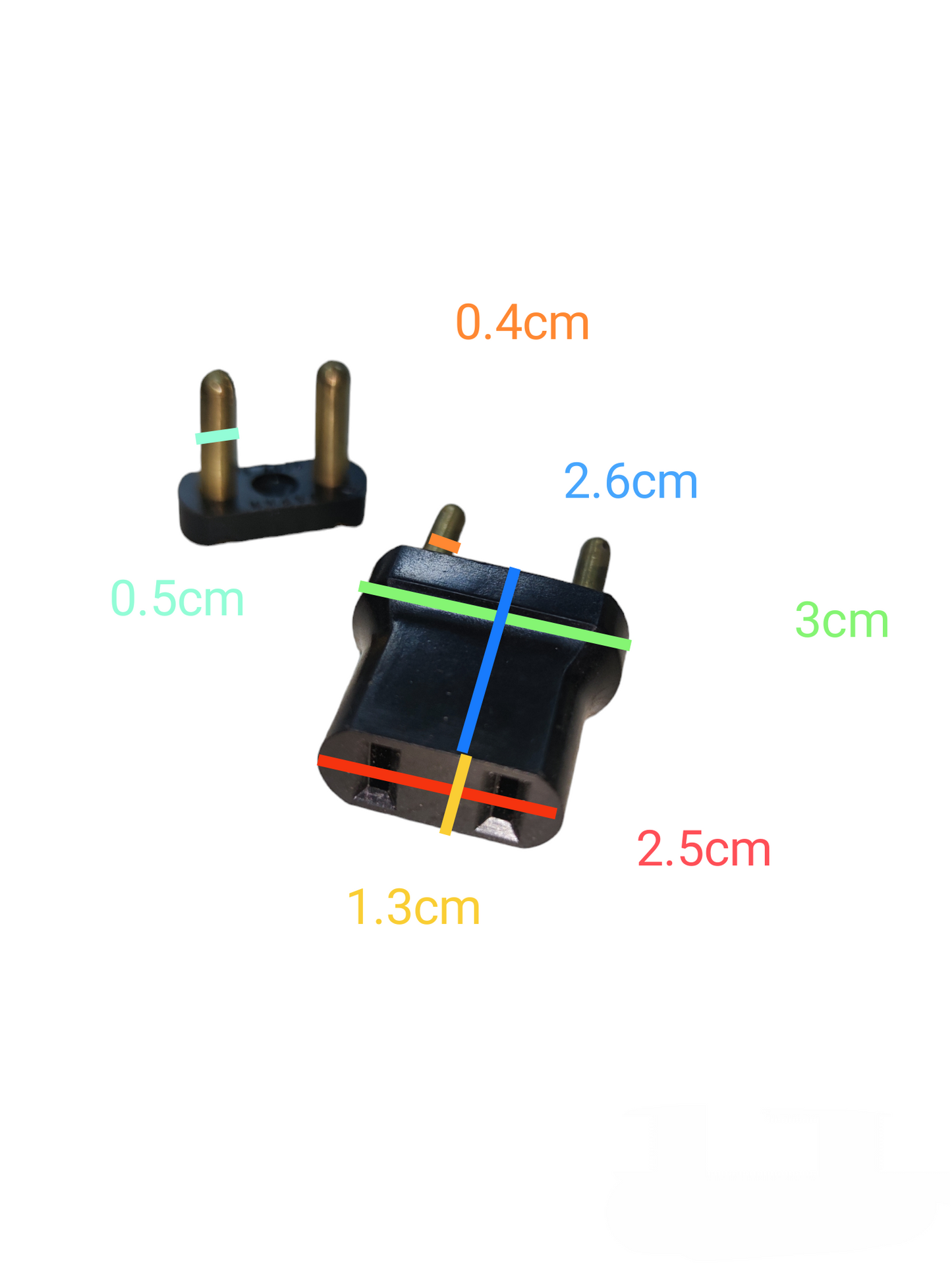 Japan made adapter for changing pin 0.4cm to 0.5cm with two gold pins and black plastic base