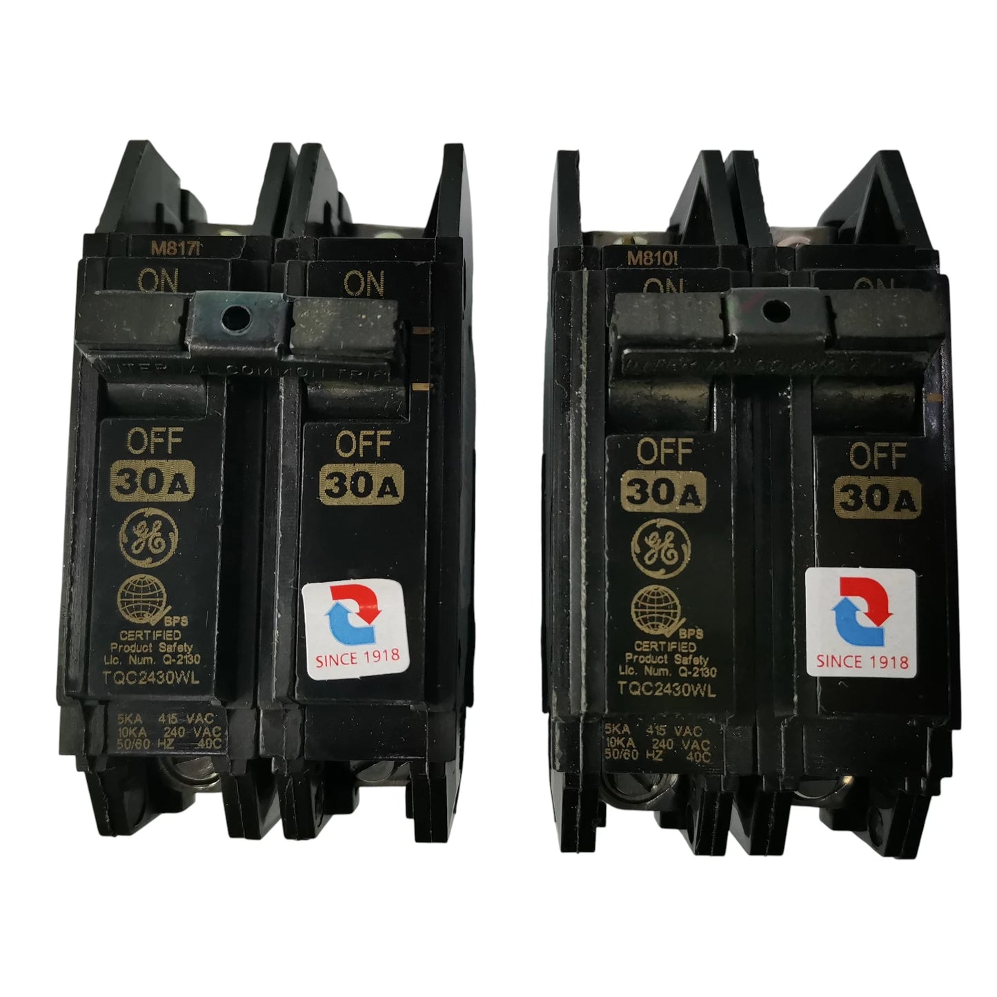 GE 30A Circuit Breaker 2 Pole with dual on/off switches for electrical panel use