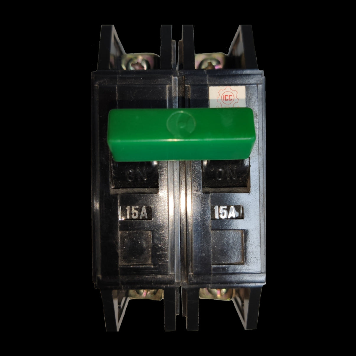 Taiyou Circuit Breaker Bolt-on Type 15A 2P with green switch handle for electrical safety