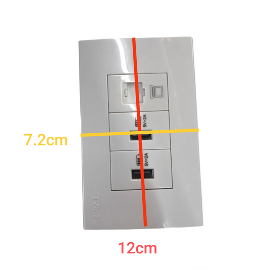 T&J DC Outlet and LAN Cat6 Outlet with Plate in white for network and power connections