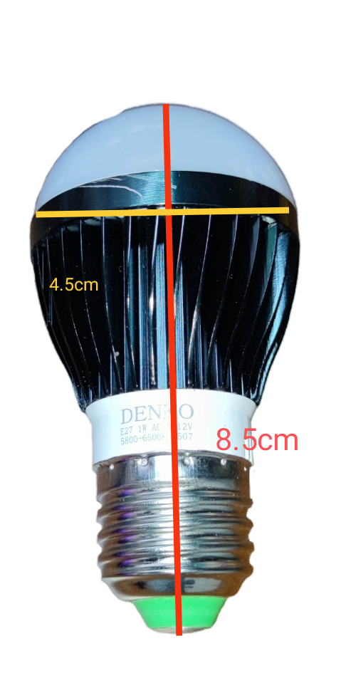 1W DENKO E27 LED light for battery with black heat sink and frosted white top bulb