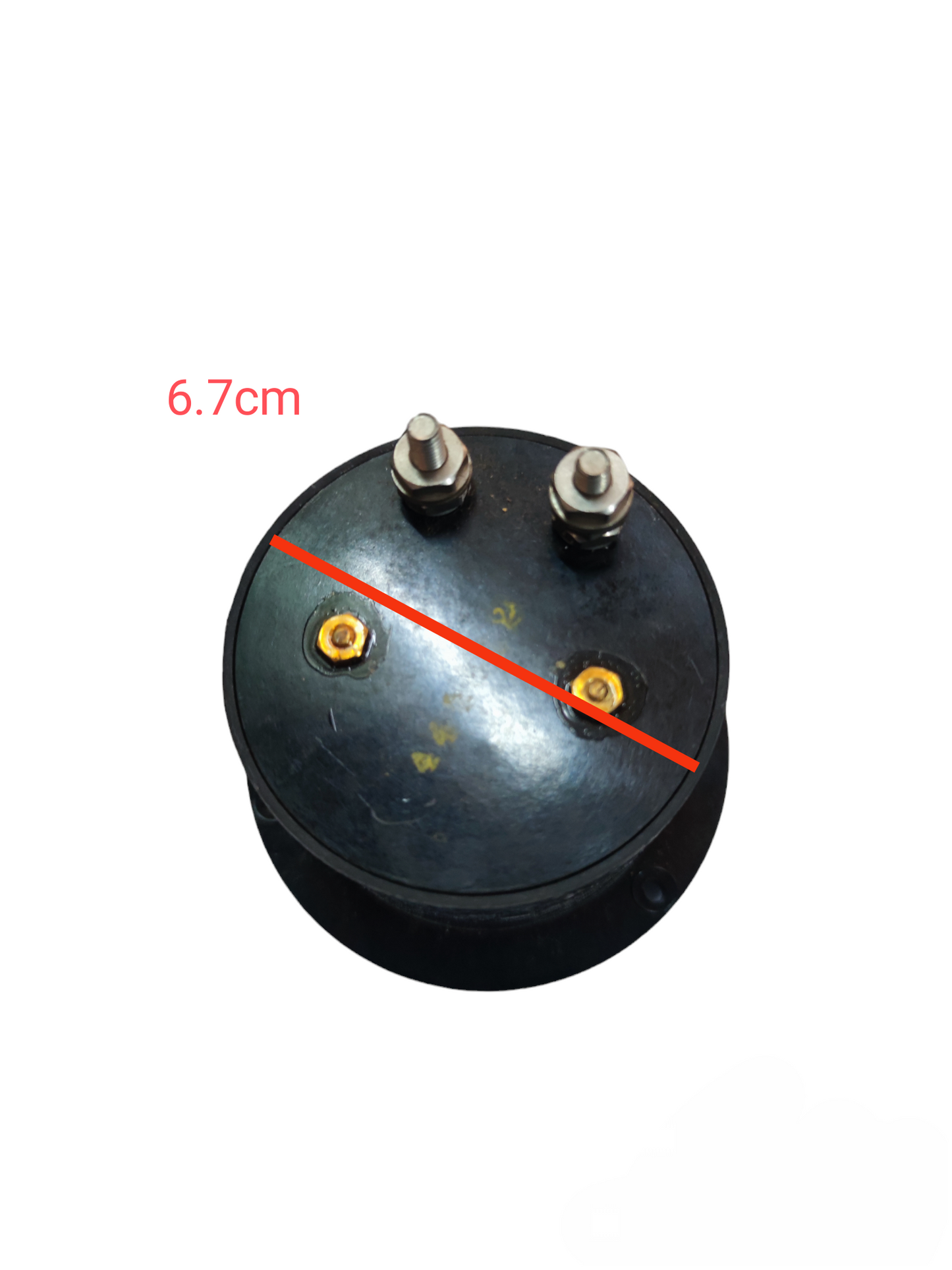 Top view of Denko frequency meter 100-130V showing connection terminals and measurement size