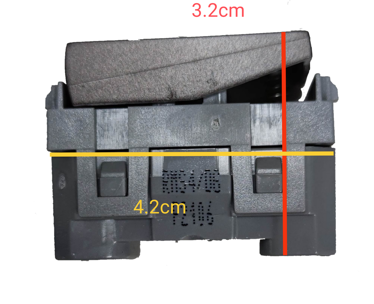 Royu Door Bell Switch 15A 250V Plano Series side view showing compact grey switch design with measurements