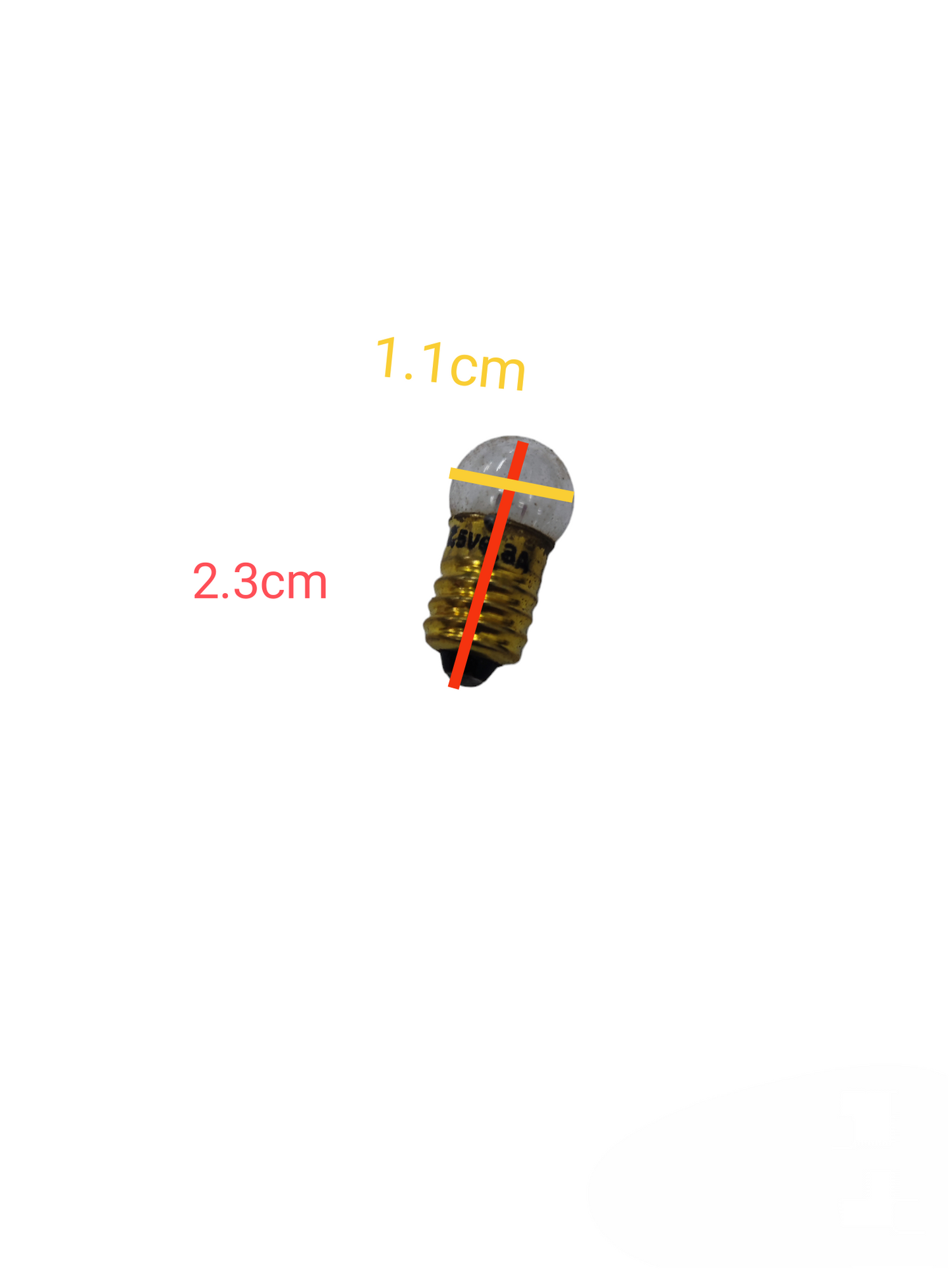 E10 Flashlight Bulb Incandescent with a compact size of 2.3cm height and 1.1cm diameter