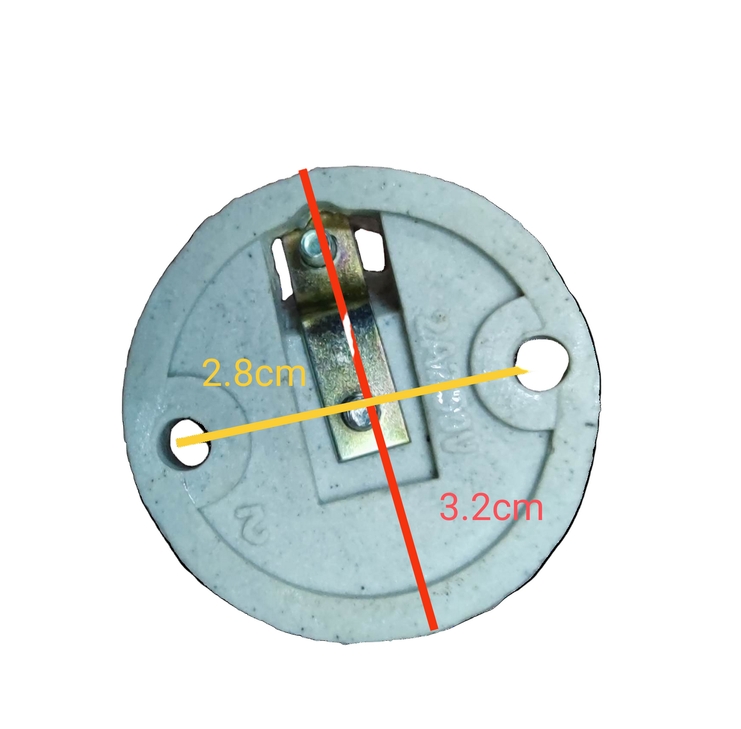 E12 Porcelain Socket Receptacle 2A with clear markings for size dimensions and installation features
