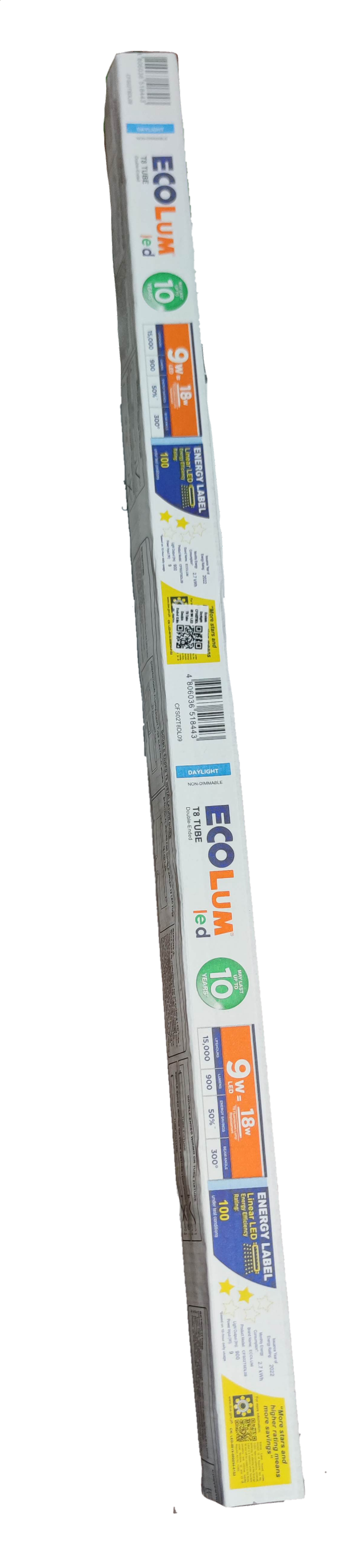 Ecolum 9W LED tube daylight energy-saving LED bulb in long white packaging