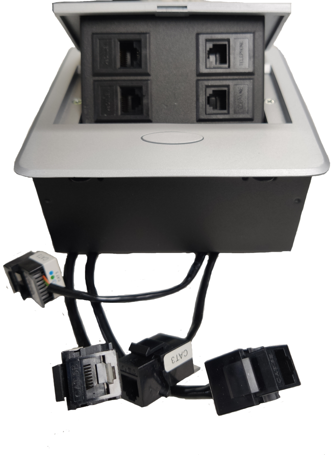 Pop-up Telephone and Lan Outlet (2 - Telelphone RJ11 Outlet and 2 - Internet RJ45 Outlet), Table Top, Pop up Multimedia Communication Outlets