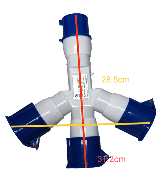 Grippes 3 pin 220V industrial plug adapter Y splitter with three blue sockets for heavy duty power distribution