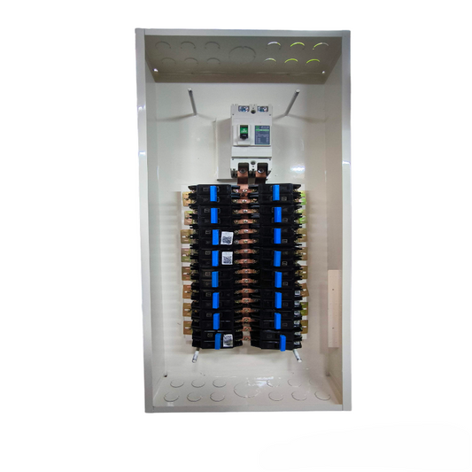 Koten Panel Board 16 Branches 2P with 250A white metal enclosure showing dual breaker columns and copper busbars