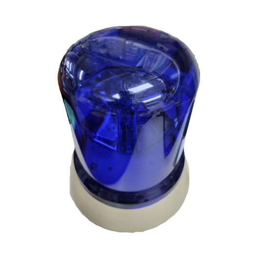 Emergency strobe light 220V industrial 55W featuring a bright blue plastic dome and a sturdy base.