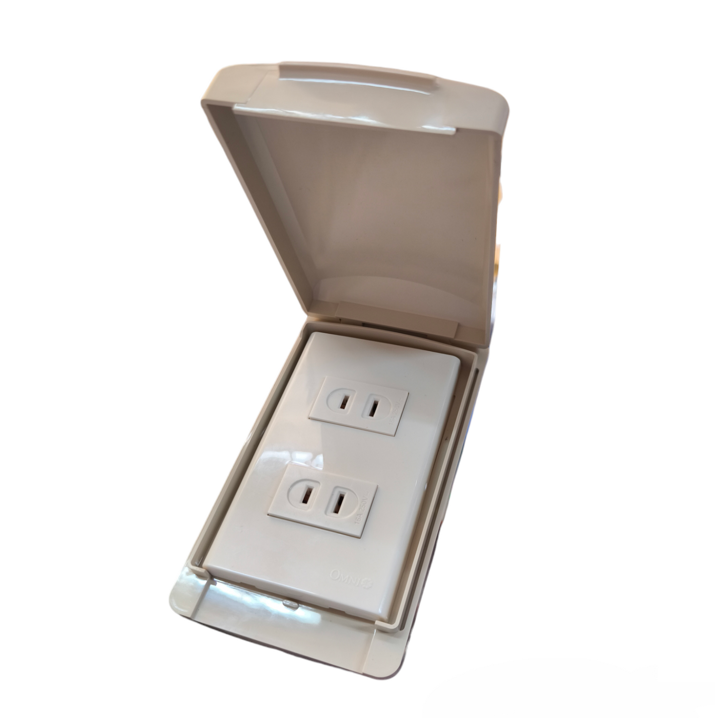 Omni Weatherproof 2 Gang Flat Pin Outlet 15A 250V WPP-602+WWP-112+(WWR-200x2)