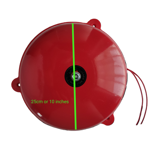 Grippes 10 inch fire alarm bell 220VAC in bright red color with a central pull cord