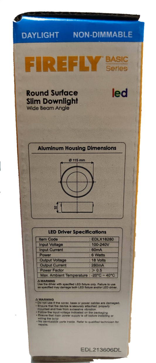 Firefly 6W LED Downlight Surface Type round slim daylight non dimmable ceiling light packaging box