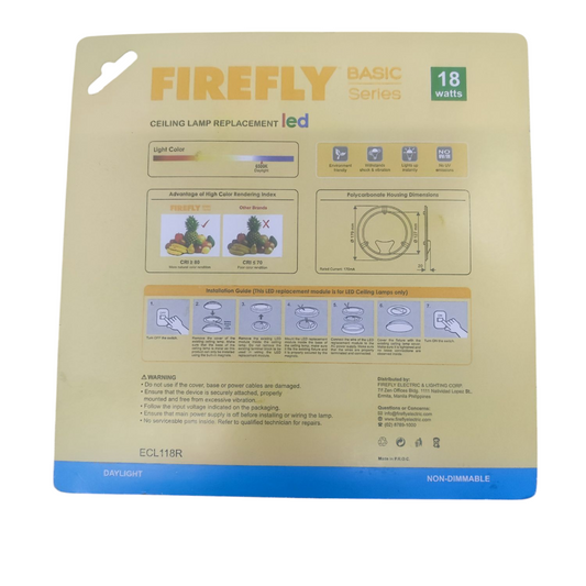 Firefly 18 watt daylight circular LED replacement bulb packaging for ceiling lamp