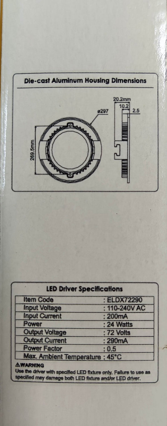 Firefly LED recessed downlight 24W daylight with die-cast aluminum housing dimensions and driver specifications