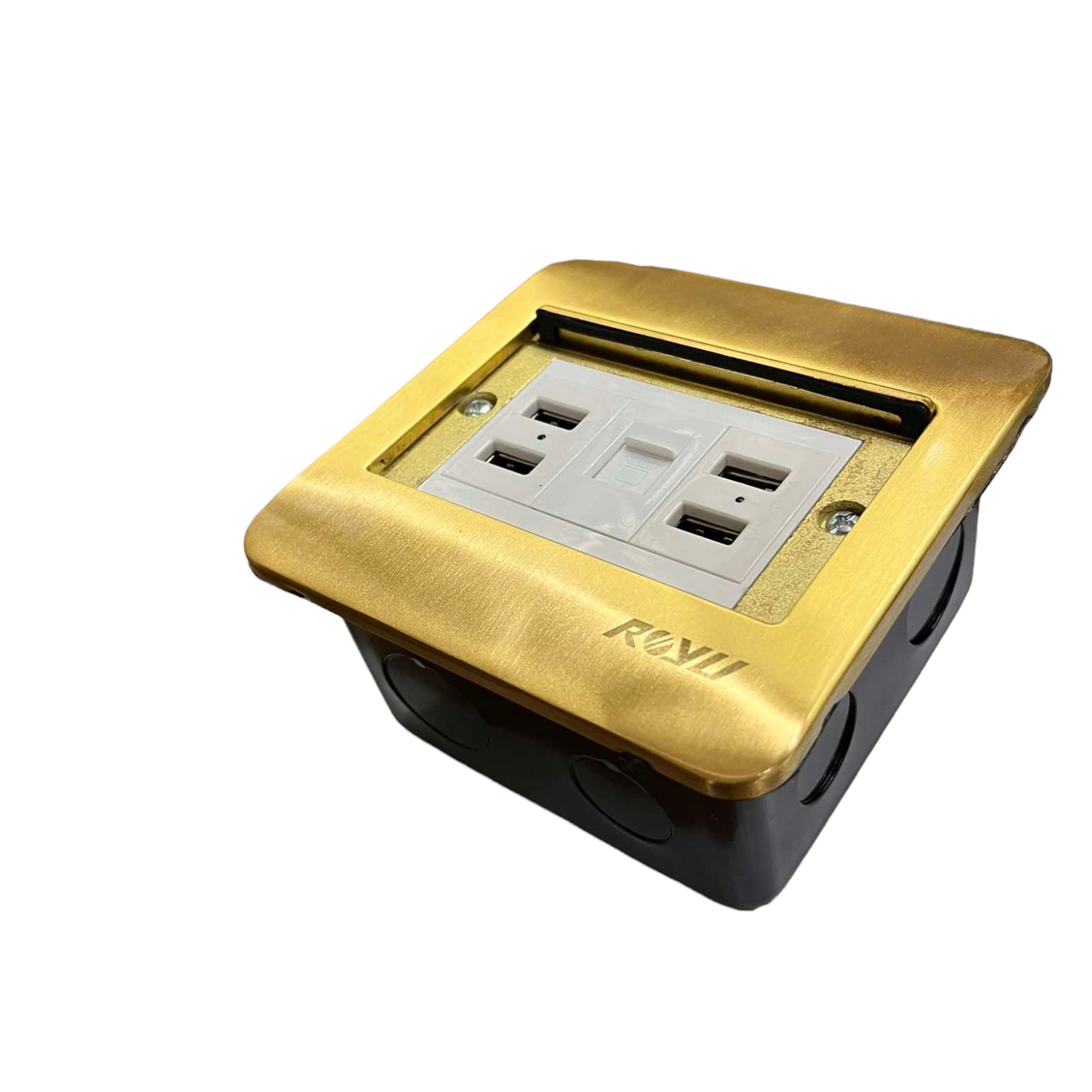 Royu Floor Outlet 4 Port USB Outlet 2100mAh with gold frame and dual socket power plug