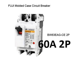 Fuji MCCB Molded Case Circuit Breaker BW63EAG-CE 60A 2Pole with manual switch and compact design