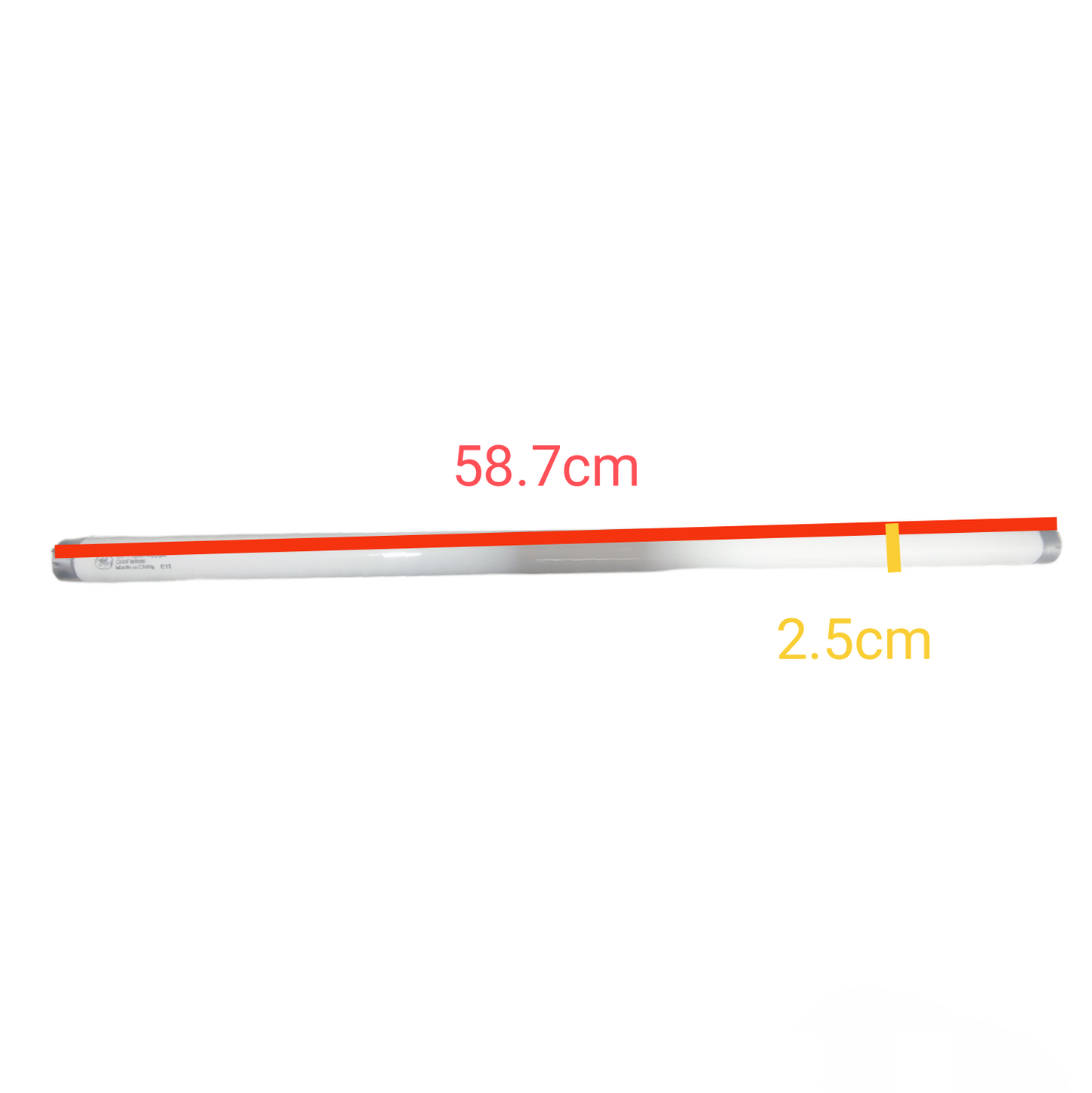 GE 18W T8 Fluorescent Tube Cool White compact fluorescent bulb with 58.7 cm length and 2.5 cm diameter