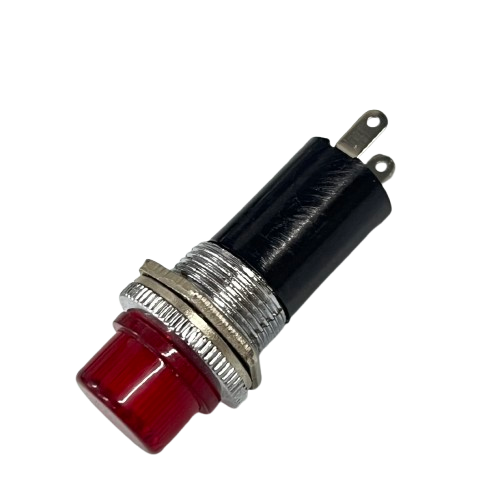Grippes 16mm LED indicator lamp 220V red panel mount with threaded metal bezel and spade terminals