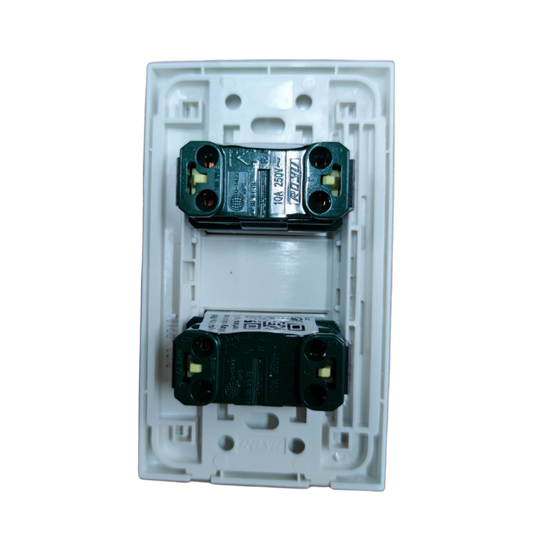 Royu 2 gang 3 way switch with plate white plastic double rocker module rear view showing screw terminals