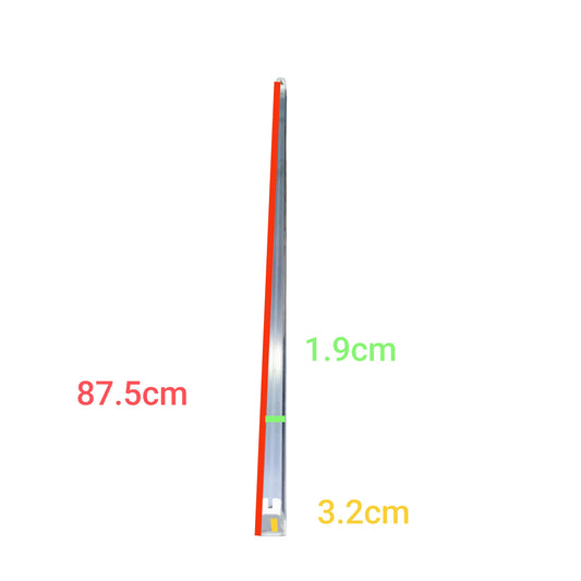 Biglite 21W T5 fixture side view showing slim profile with dimensions 87.5 cm long 1.9 cm wide and 3.2 cm deep