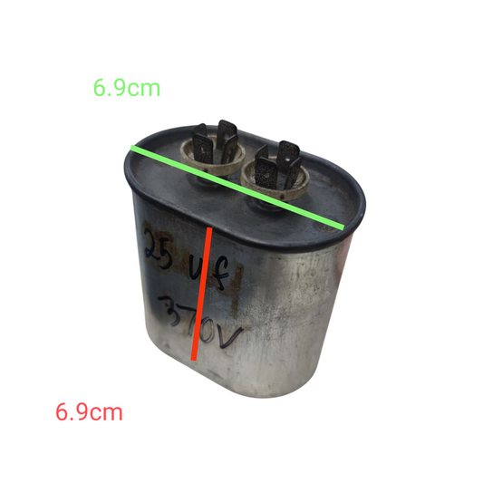 Sprague 25uF 370V Motor Capacitor with metal casing and dual terminal connectors