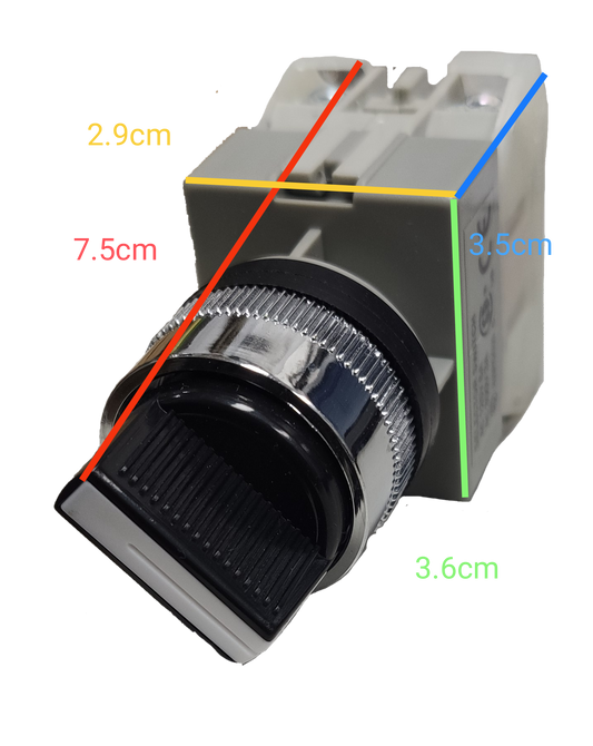 Auspicious 3 position selector switch 22mm with black knob and white base for power points and switches