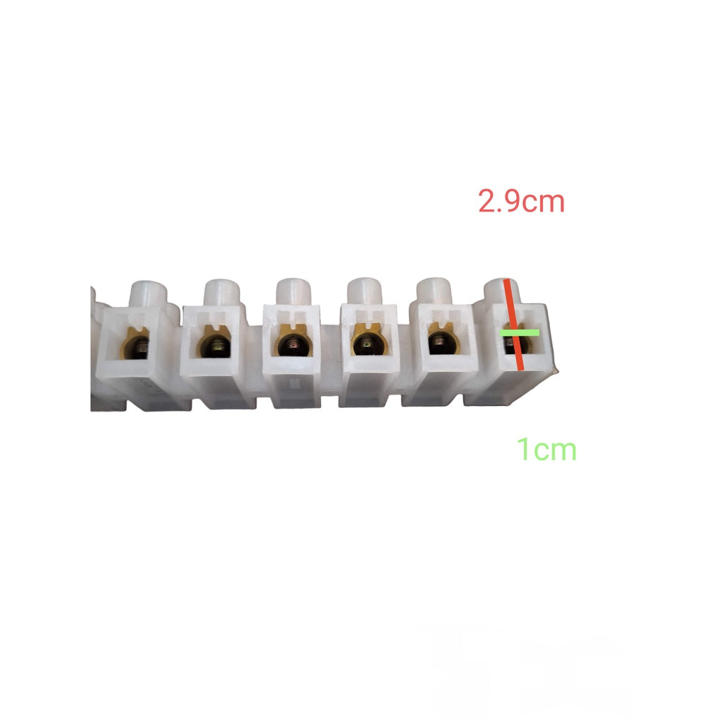 Sassin 80A 12 Pairs PVC Terminal Block white PVC screw connector strip showing spacing measurements