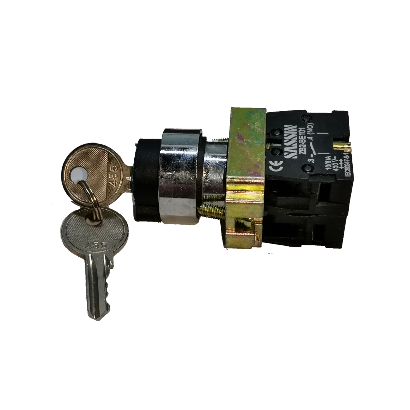 Sassin Key Operated Switch 3P 2NO with attached keys for secure electrical control